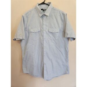 Murano Slim Fit Mens XL Short Sleeve Button Down Shirt Blue White Gingham Cotton